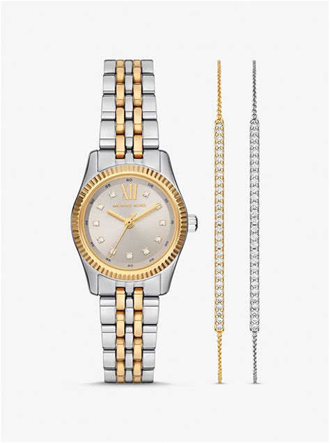 michael kors lexington watch set|oversized lexington two tone watch.